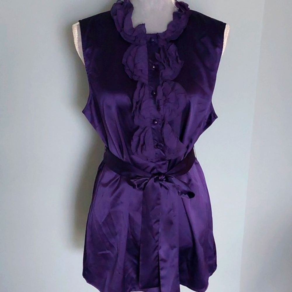 Spense purple satin ruffled blouse, women's XL